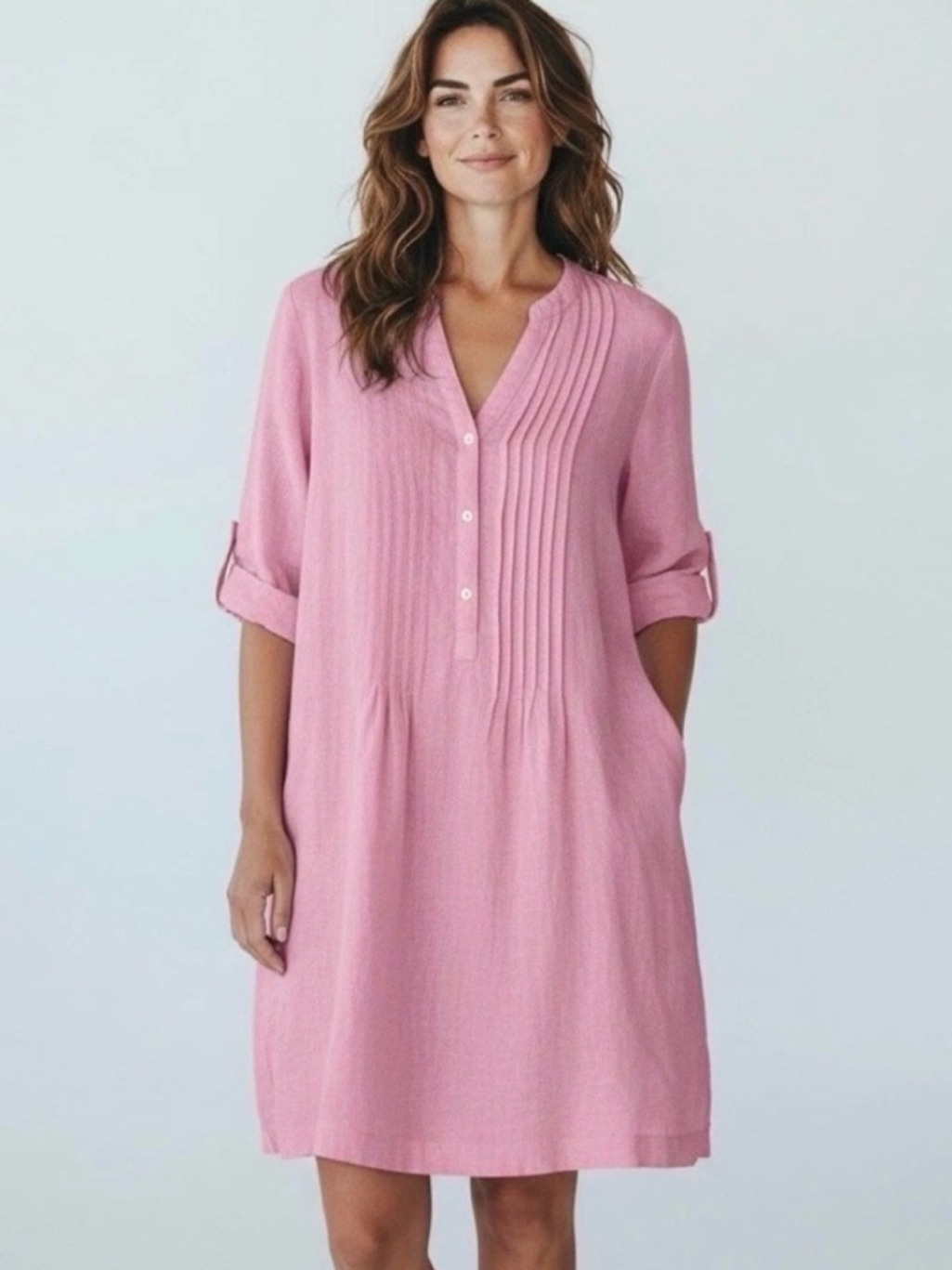 J. Mclaughlin Riviera Linen Dress Tunic Pink Preppy Cruise Resort Beach Shift